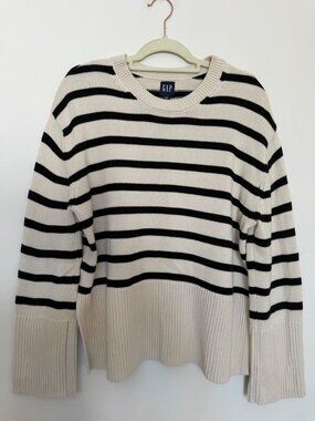 Gap Striped Crewneck Sweater 100% Cotton Breton Stripe Cream Black - XS
